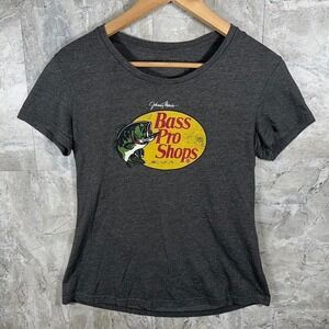 Bass Pro Shops Johnny Morris grey tee  shirt Woman's Size S #fishing #hunting